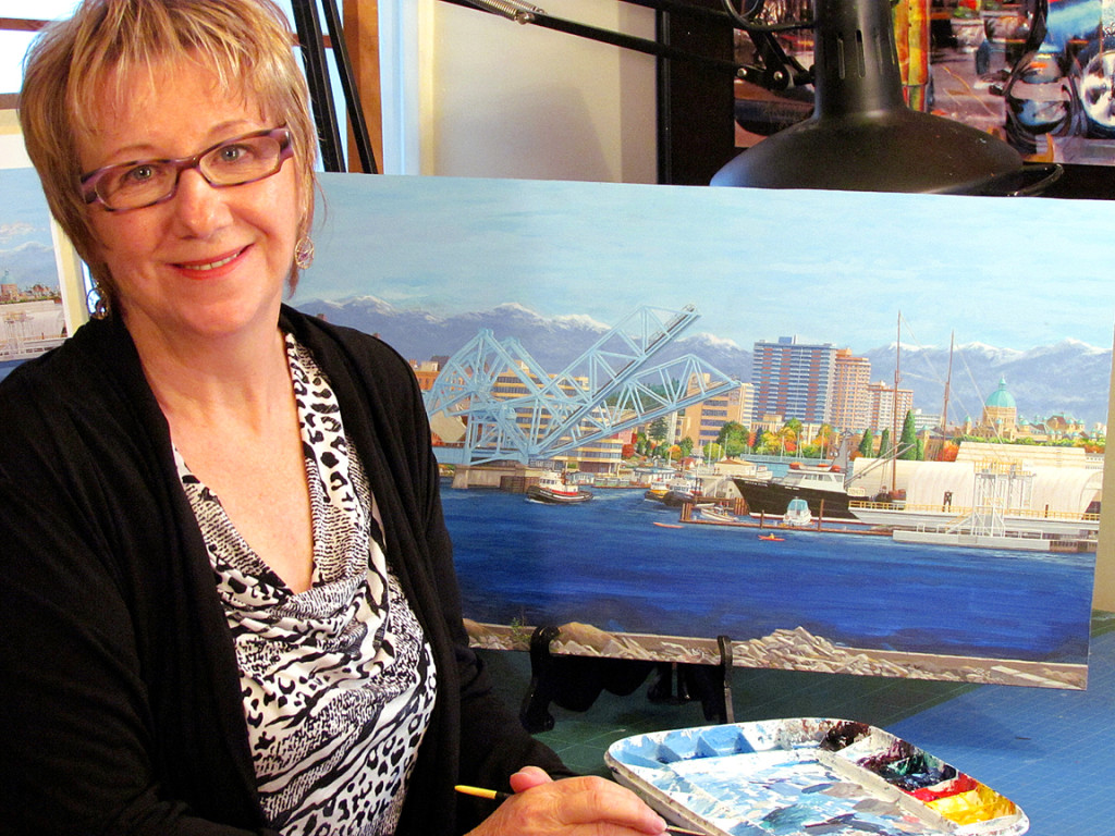  Barbara Weaver-Bosson with her Looking South to the Blue Bridge painting in Progress 2012